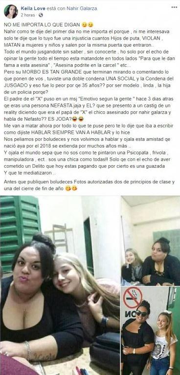 La nueva amiga de Nahir Galarza criticó la pena a prisión perpetua: «Te condenaron por ser linda»