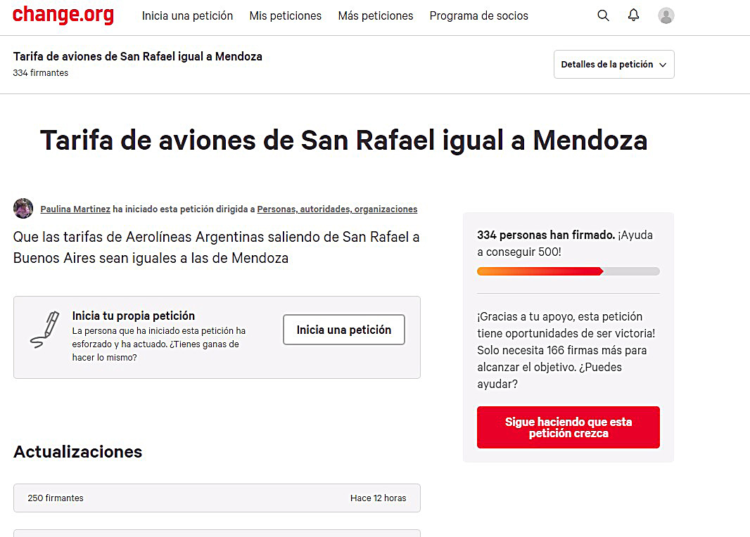 Juntan firmas para que las tarifas de los vuelos  a Buenos Aires sean iguales a las de Mendoza