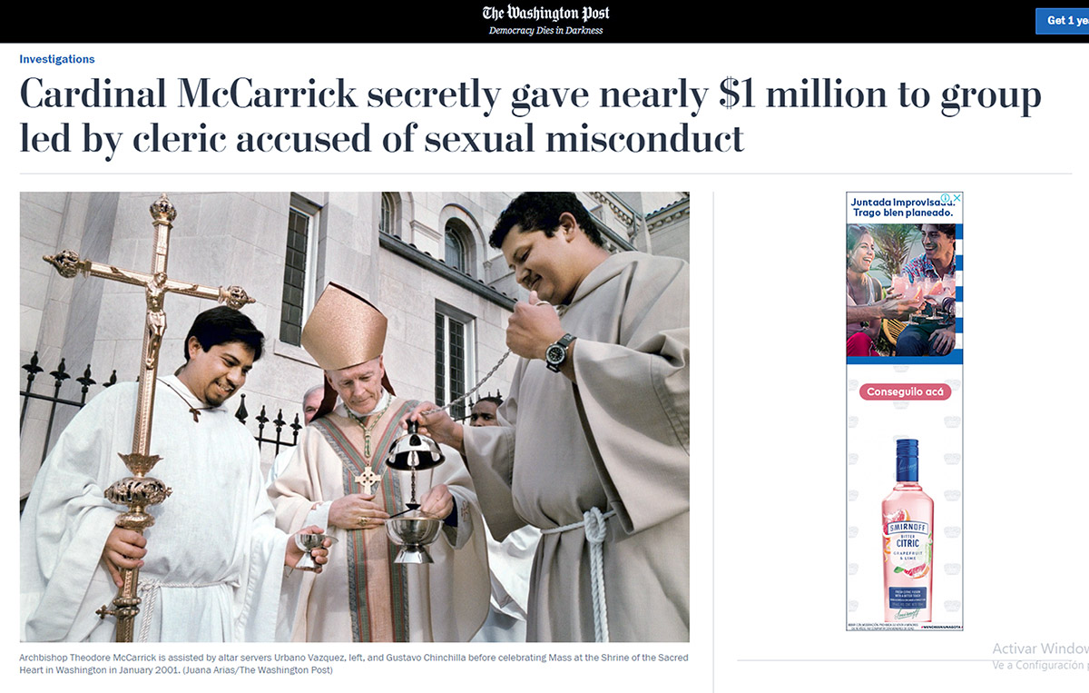 El ex cardenal McCarrick, expulsado por abuso sexual, enviaba dinero al IVE local