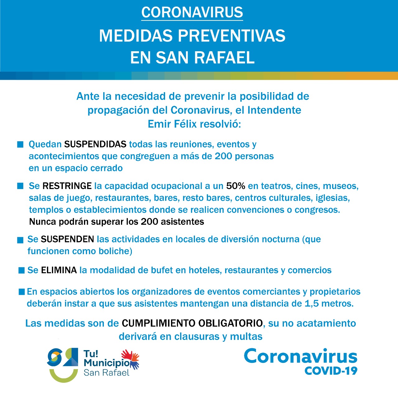 Coronavirus: suspensión de boliches en San Rafael y restricción de actividades sociales