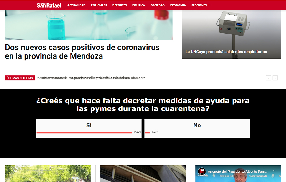 Encuesta online de  Diario San Rafael: fuerte adhesión a la necesidad de decretar  medidas de ayuda para pymes
