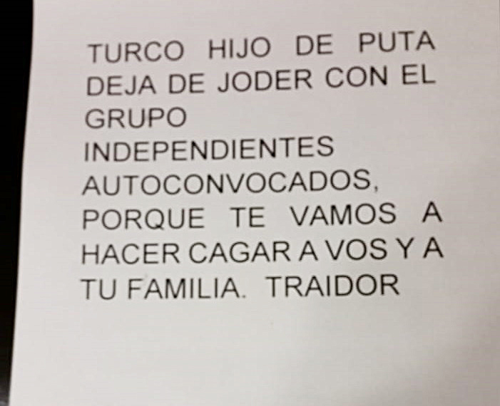 Referente de comerciantes autoconvocados  recibió una nota con amenazas