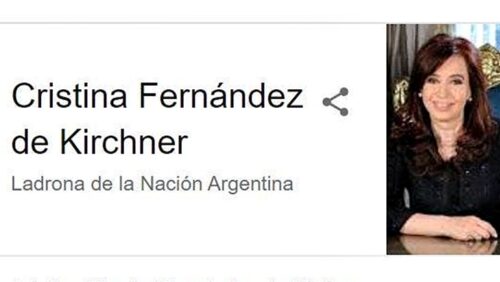 La vicepresidenta Cristina Kirchner demandó a Google porque al buscarla figura como “Ladrona de la Nación Argentina”