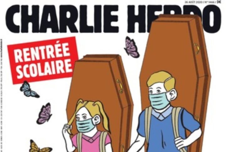 Dura tapa de la publicación francesa Charlie Hebdo por el regreso a clases en Francia en pleno rebrote de coronavirus