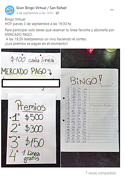 Los bingos virtuales por redes sociales también llegaron a San Rafael