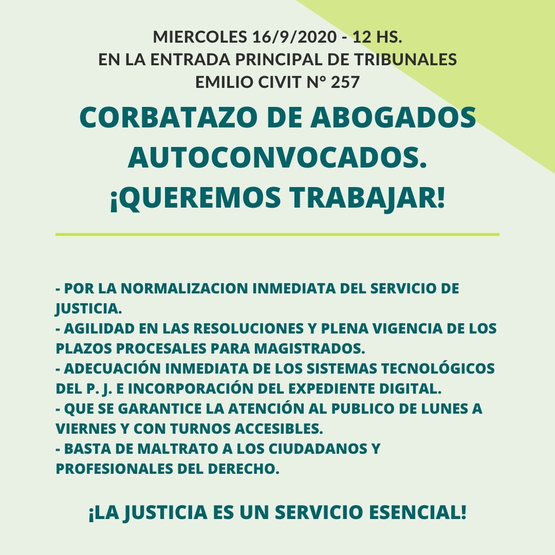 Organizan un “corbatazo” de abogados  en Tribunales para que su personal  trabaje en forma normal
