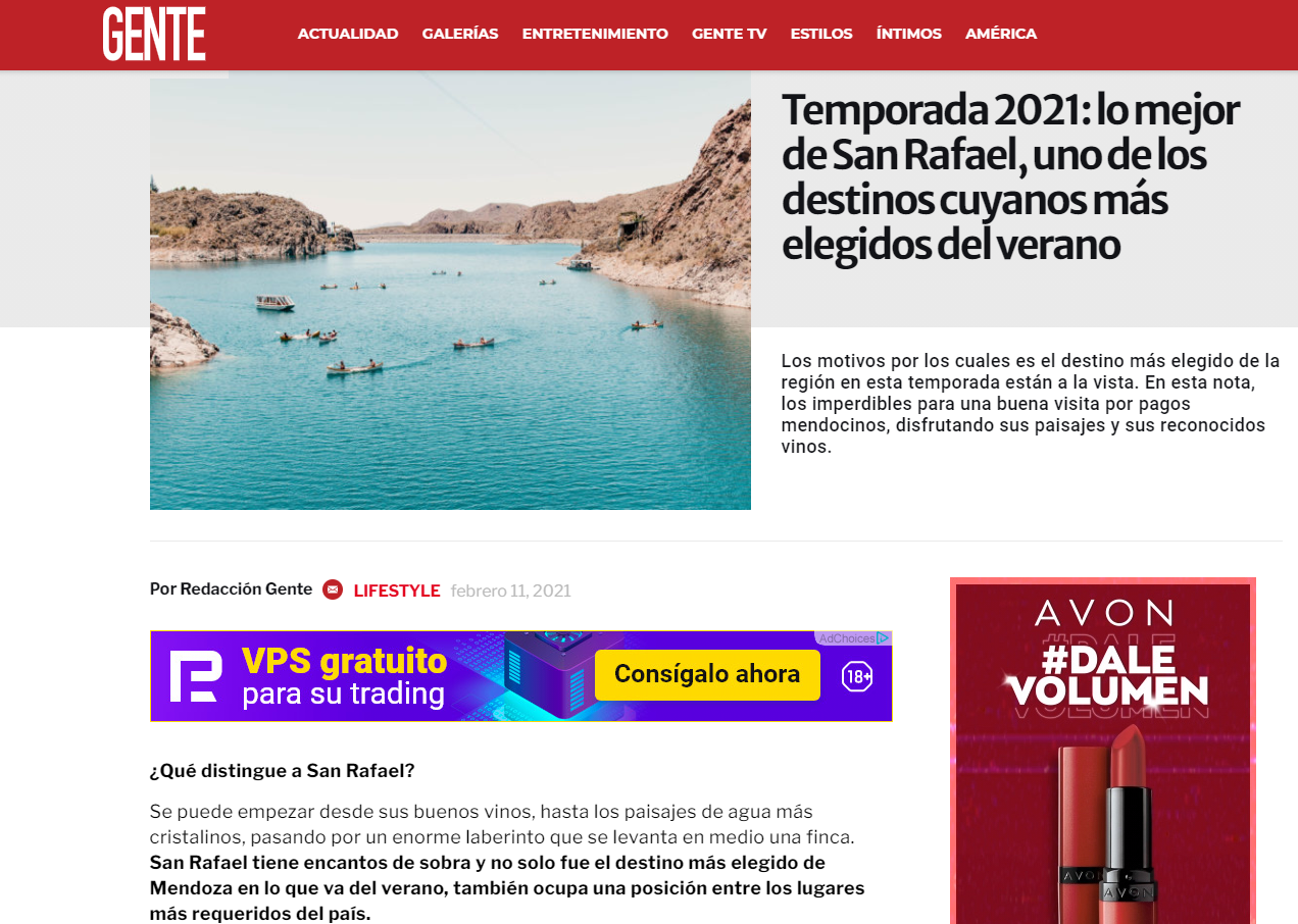 La revista Gente destacó a San Rafael como  uno de los destinos más elegidos del verano