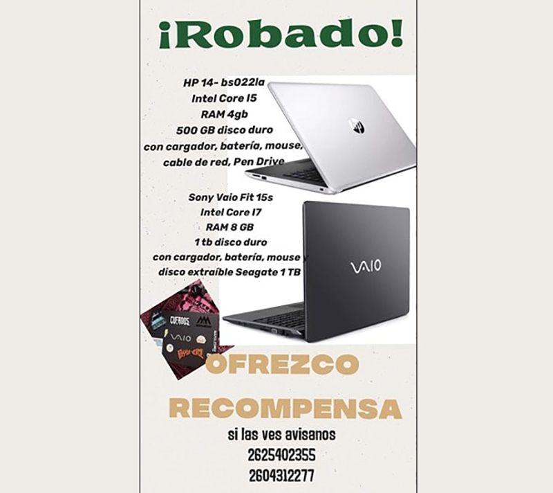 Víctima de un robo  pidió ayuda para  recuperar las  notebooks y poder  terminar sus estudios