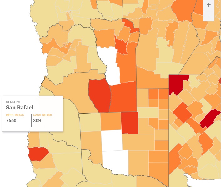 San Rafael en la parte baja de la tabla de  casos de COVID cada 100.000 habitantes