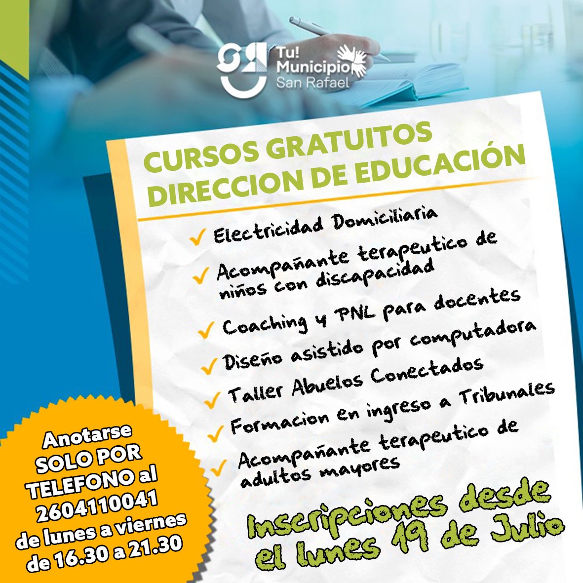 Abrieron las inscripciones  para cursos gratuitos  de la Dirección de Educación