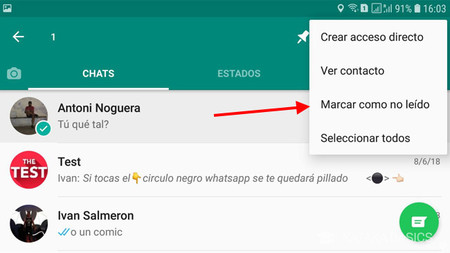 Cómo marcar un mensaje de WhatsApp como no leído