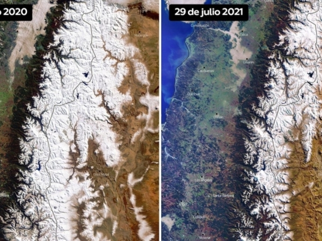 Así retrocede la capa de nieve de la Cordillera de Los Andes