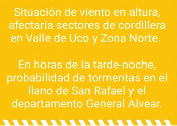 Alerta metereológica para Mendoza con posibilidad de tormentas para San Rafael y General Alvear