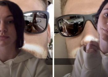 Se hizo una selfie y se la envió a su novia: en el reflejo de los anteojos aparecieron las piernas de otra mujer