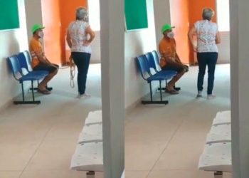 Video: Ató a su marido con una soga y lo llevó a vacunarse contra el Covid-19