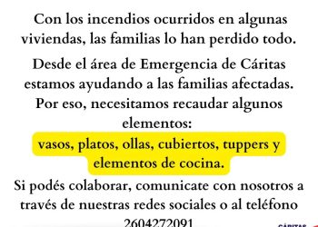 Cáritas recolecta donaciones para varias viviendas afectadas por incendios