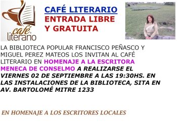 Invitan a un café literario que incluirá un homenaje a la docente y escritora “Meneca” de Conselmo
