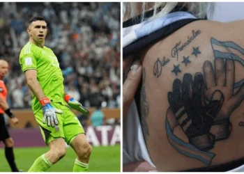 La mujer que se tatuó a «Dibu Fernández» quiso arreglar el error y otra vez es viral: un arquero raro y tres estrellas