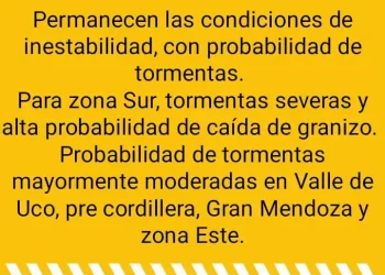 Alerta por tormentas y granizo en algunos departamentos de la provincia