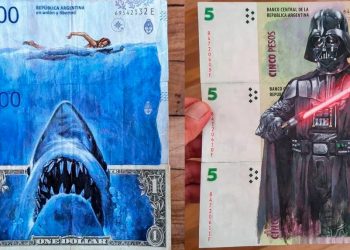 De Darth Vader a Tiburón: un salteño pinta películas sobre pesos argentinos devaluados por la inflación