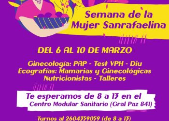Controles de salud gratuitos y diversas actividadesen la Semana de la Mujer Sanrafaelina