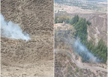 Buscan al sospechoso de provocar dos incendios intencionales en el Cerro de la Gloria y El Challao