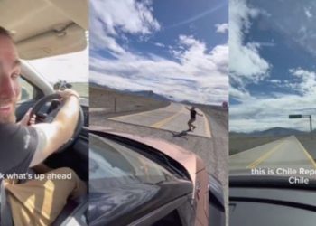 Un turista escocés se bajó del auto en el medio de la frontera para grabarse besando el pavimento del lado chileno