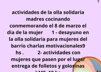 Desde la agrupación “Madres cocinando” van a conmemorar el Día de la Mujer con actividades