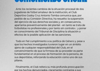 Godoy Cruz emitió un comunicado por el caso de los futbolistas sanrafaelinos denunciados