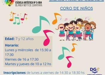 Invitan a los pequeños a sumarse al coro de niños de la escuela Blanca Notti de Cuartara