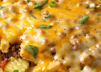 Cómo hacer una cazuela de papas fritas y hamburguesa con queso