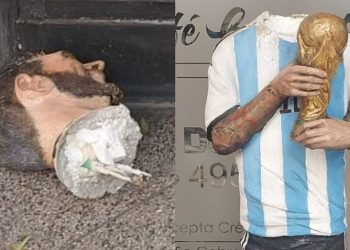 ¿Por qué?: Decapitaron una estatua de Lionel Messi en una cafetería de Mar del Plata