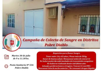 Hemoterapia del Schestakow desarrollará hoy una colecta de sangre en Pobre Diablo
