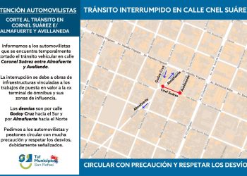 Corte de tránsito en calle Coronel Suárez entre Almafuerte y Avellaneda