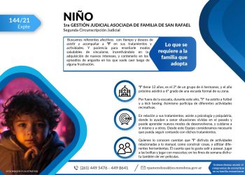 Un pequeño sanrafaelino de 12 años busca una familia que lo adopte