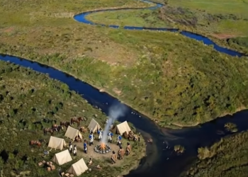 Recrearon con Inteligencia Artificial el antiguo cruce de los ríos Diamante y Atuel