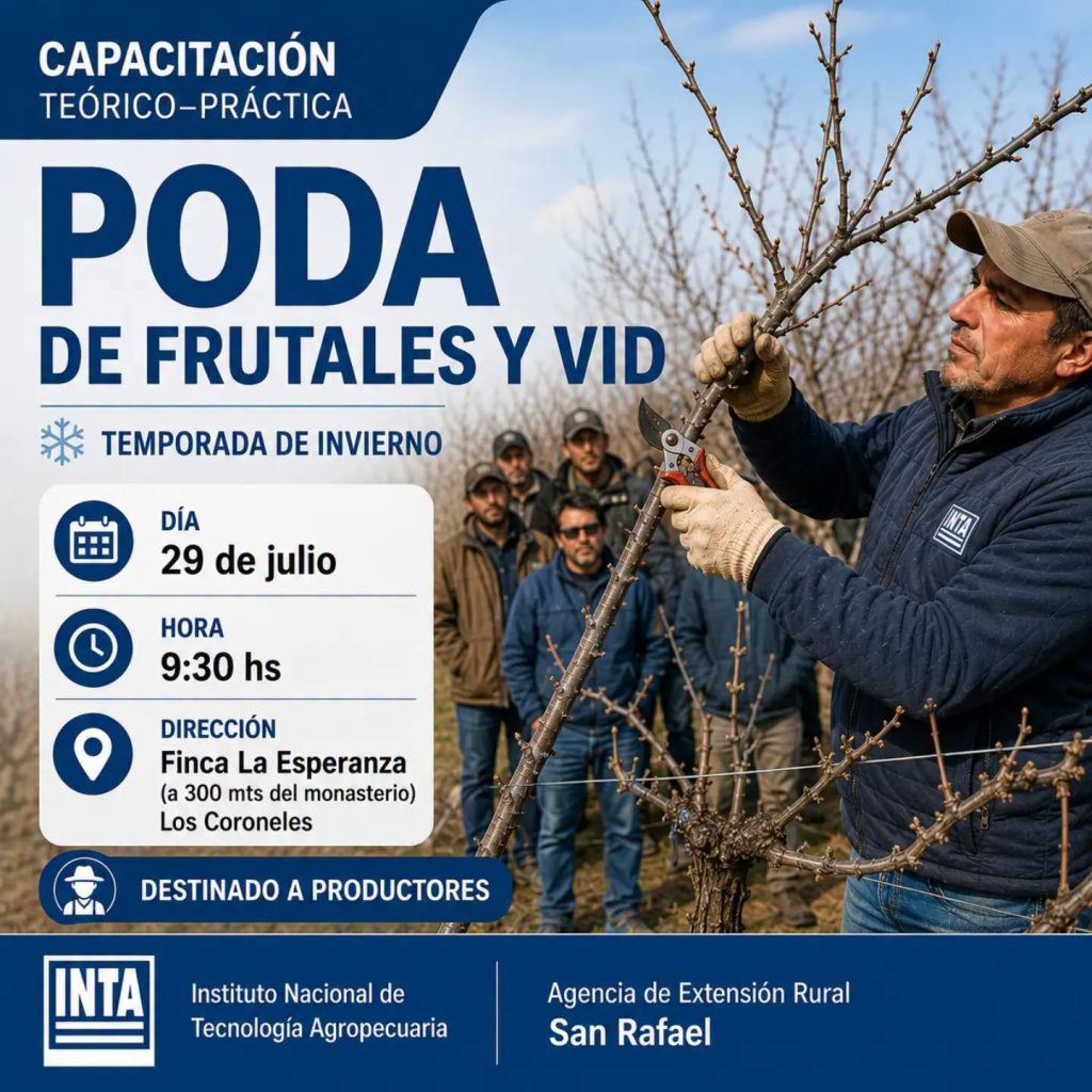 El INTA dictará una capacitación sobre poda de frutales y vid en Cuadro Benegas