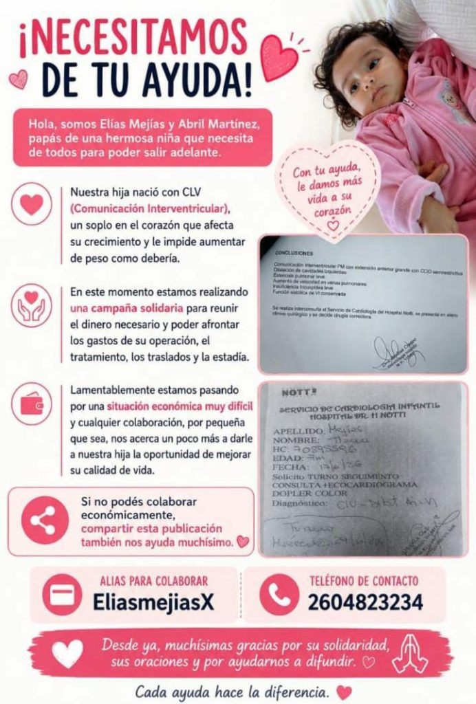 Solicitan ayuda a la comunidad para operar a su beba en el hospital Notti