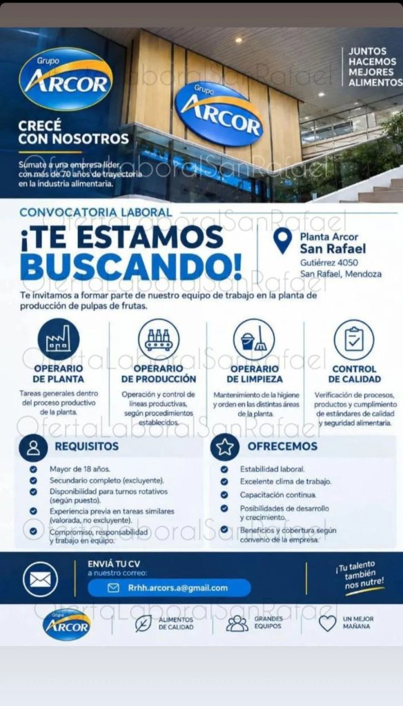 Alerta en San Rafael: es falsa la convocatoria laboral que utiliza el nombre de Arcor