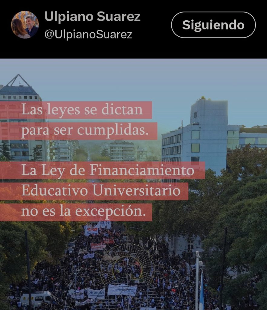 Ulpiano Suarez reclamó por el financiamiento universitario: “En una República, la ley se cumple”
